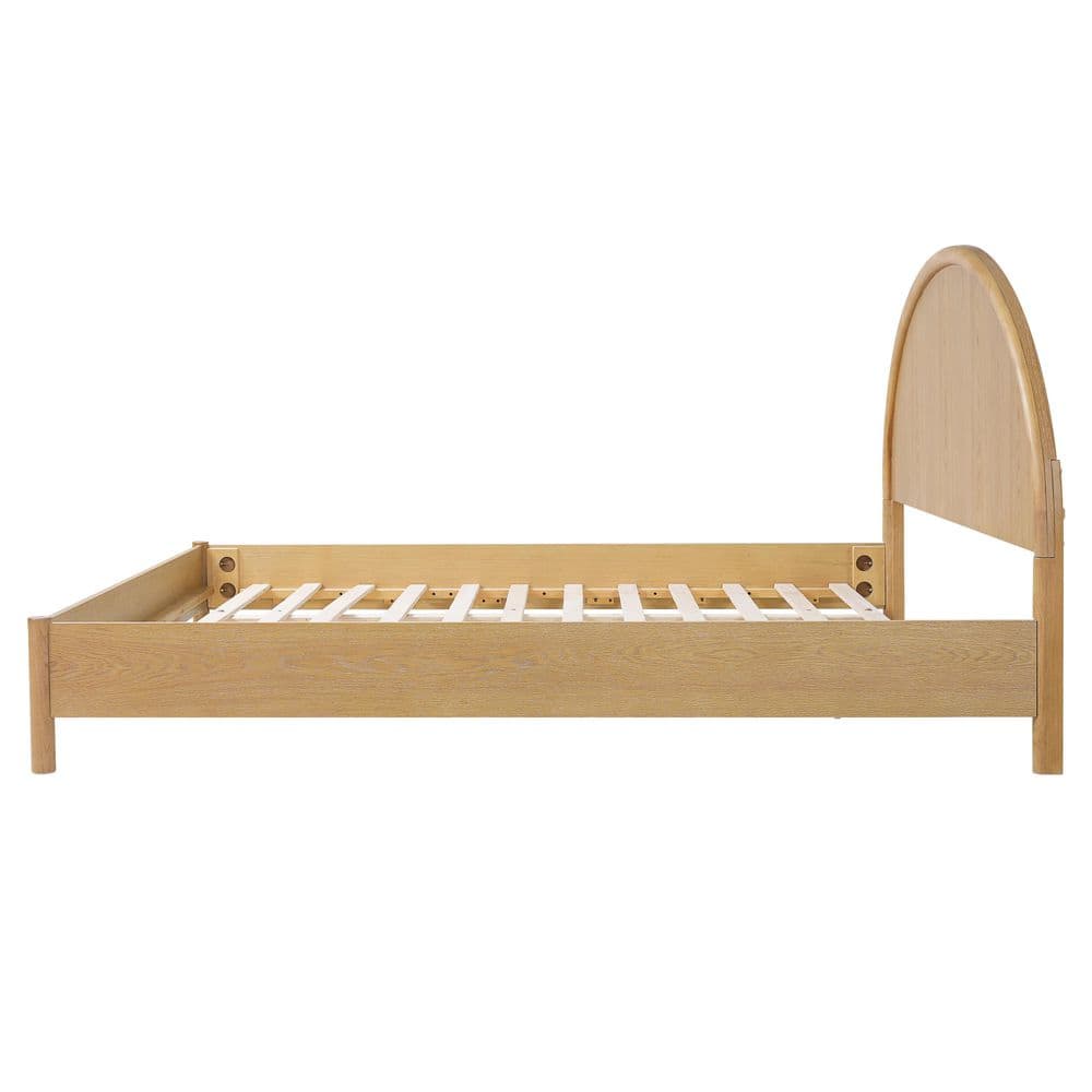 Odessa Modern Light Brown Wooden Frame King Size Platform Bed with Arched Headboard, Rounded Corners - thumbnail 2