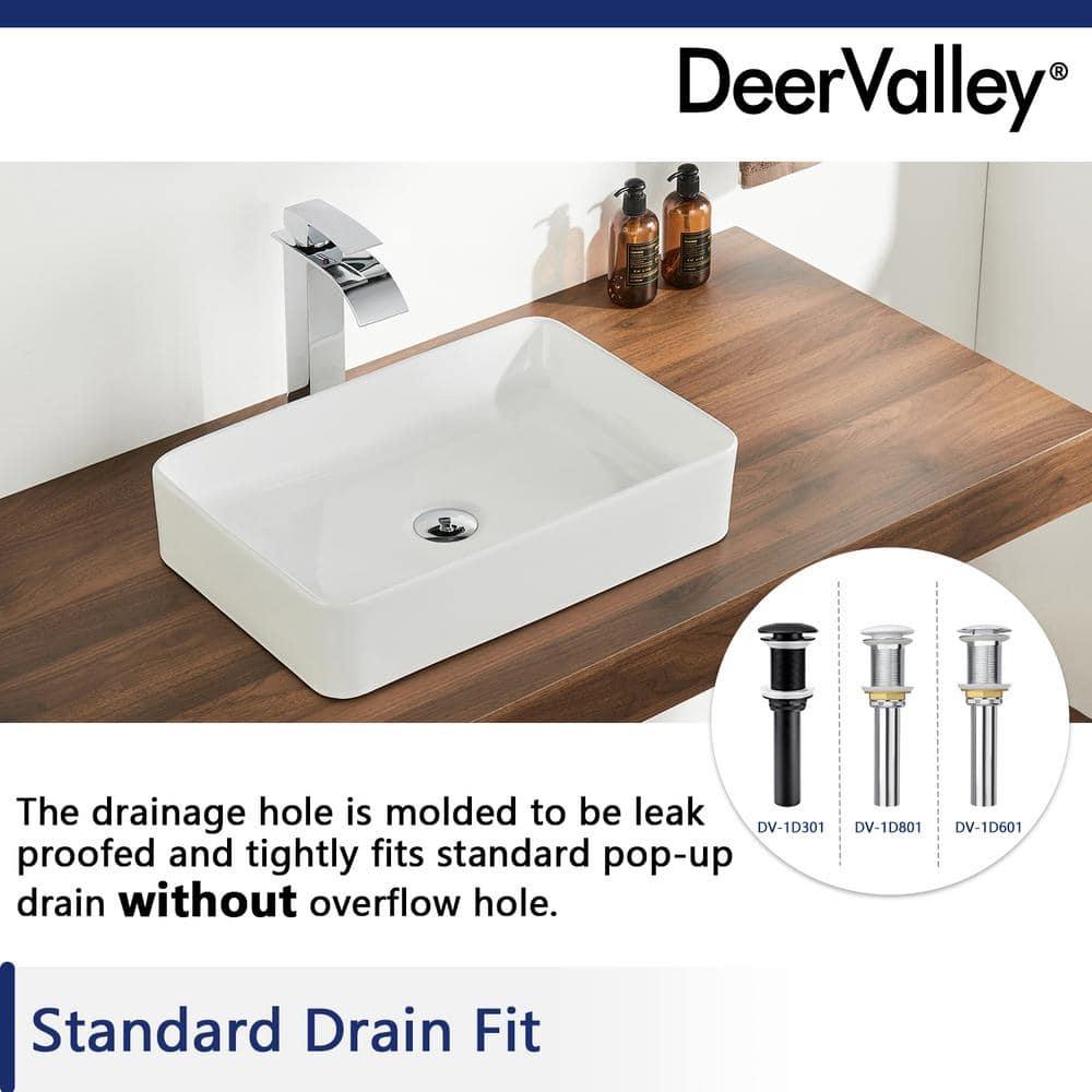 White Ceramic Rectangular Vessel Bathroom Sink