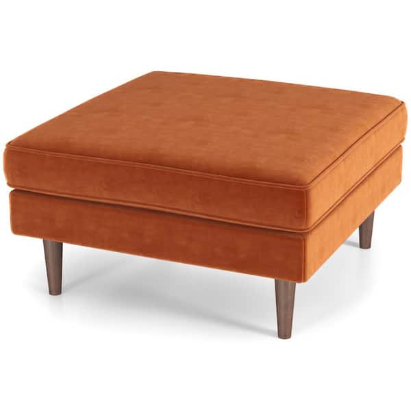 Ashcroft Furniture Co Hudson Orange Velvet Square Ottoman OTT-FOR