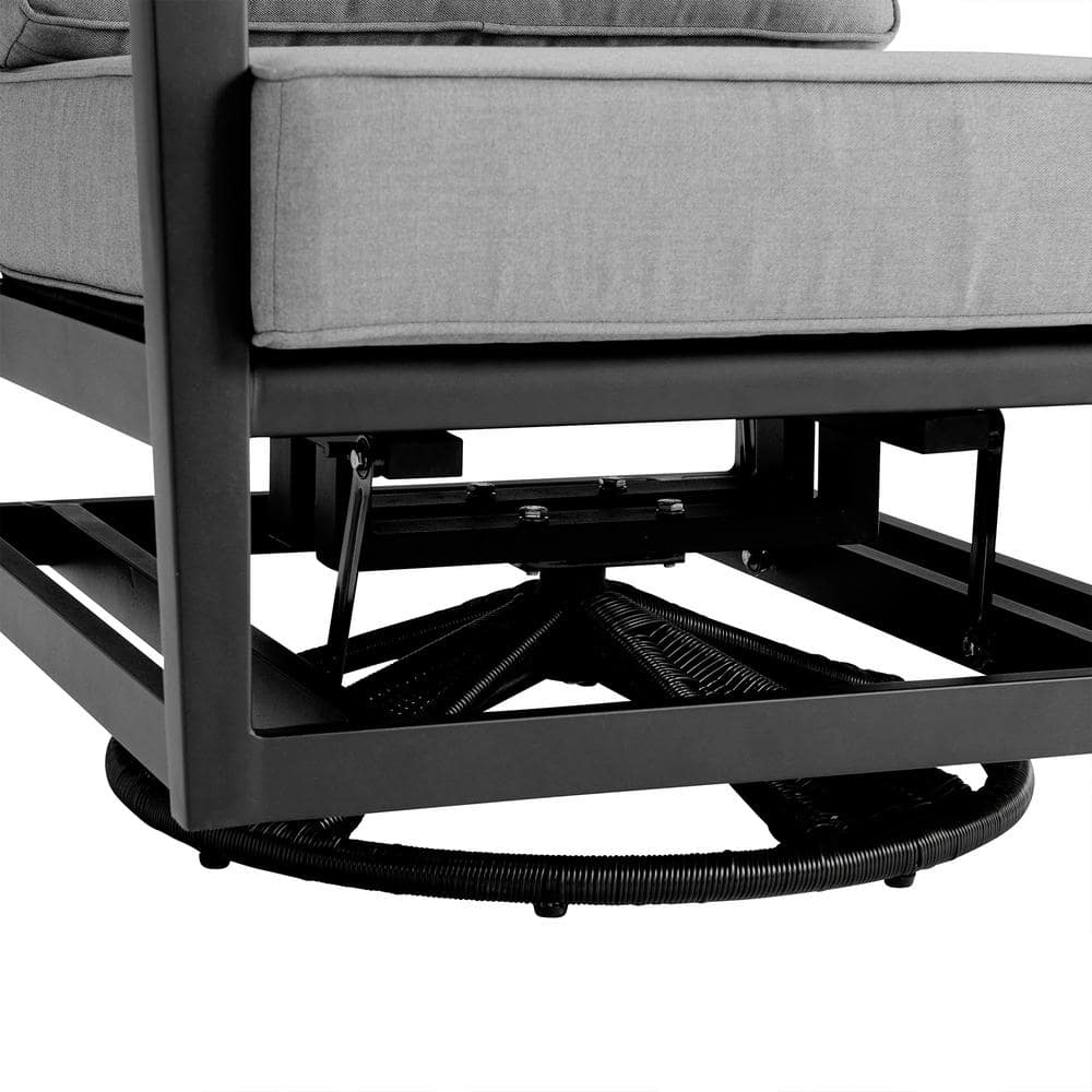 Luxurious Black Aluminum Swivel Glider Chair with Dark Gray Cushions