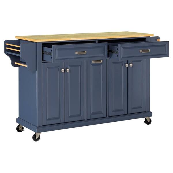 Xzkai Blue Wood 60.5 in. Kitchen Island with Towel Rack