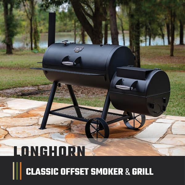 Longhorn Offset Charcoal Smoker and Grill with 1060 sq. in. Cooking Area in Black