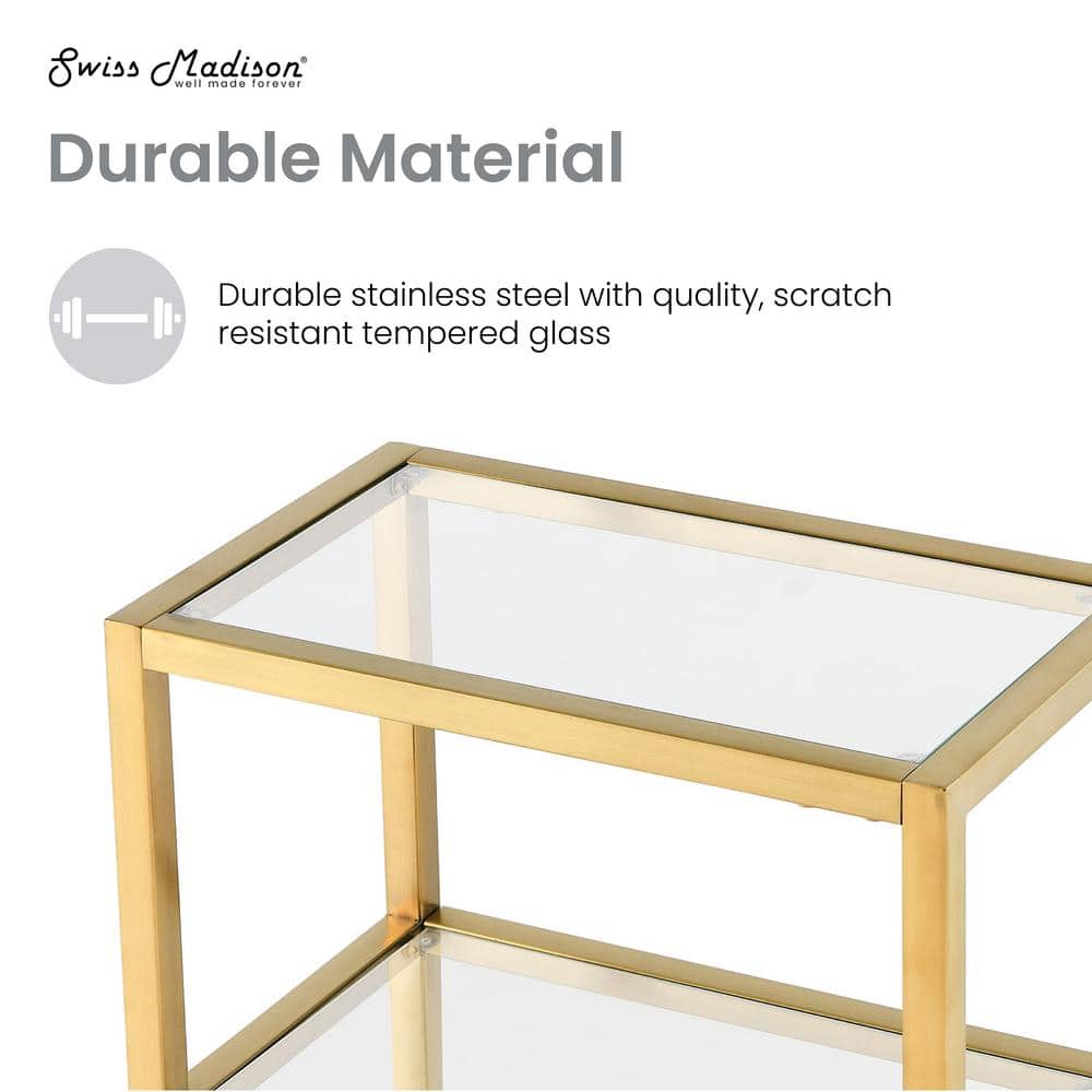 Pierre Brushed Gold Freestanding Linen Cabinet with Glass Shelves