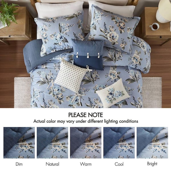 Madison Park Set Copripiumino 7 Pezzi California King - Cotone Raso 100% Con Motivo Damascato, Indaco, Incluse Federe E Cuscini - 3