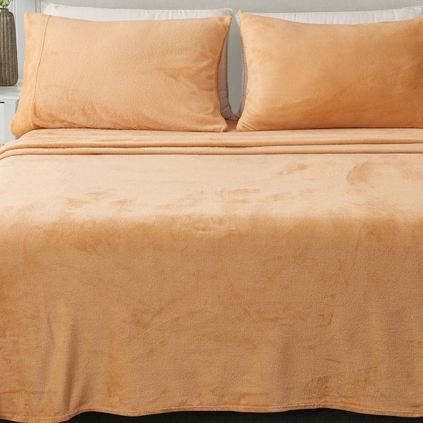 FRESHFOLDS Nude Ultra Soft Solid Color Velvet Plush Polyester Bed Sheet Set