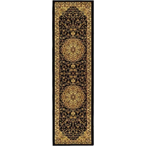 SAFAVIEH Lyndhurst Black/Ivory 2 ft. x 8 ft. Antique Medallion Border Runner Rug
