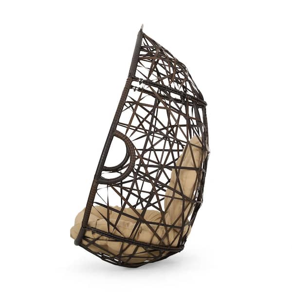 Stefanie Brown Wicker Outdoor Patio Swing with Beige Cushion