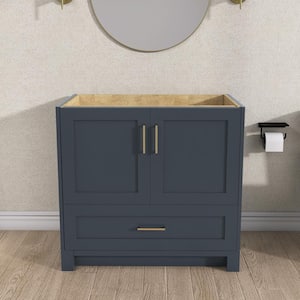 36 in. Bath Vanity Cabinet without Top Solid Wood Bathroom Cabinet in Navy Blue with Dovetail Drawer and Soft-Close Door