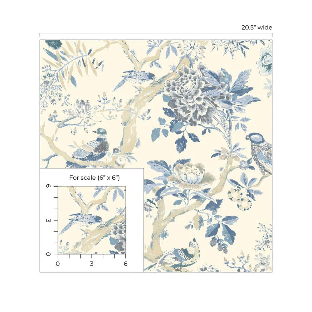 Menara Blue Floral Self-Adhesive Vinyl Wallpaper