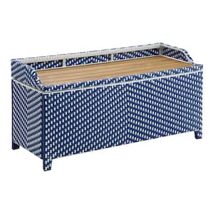 Seneka 41 in. 2-Person Navy and White Aluminum Outdoor Storage Bench