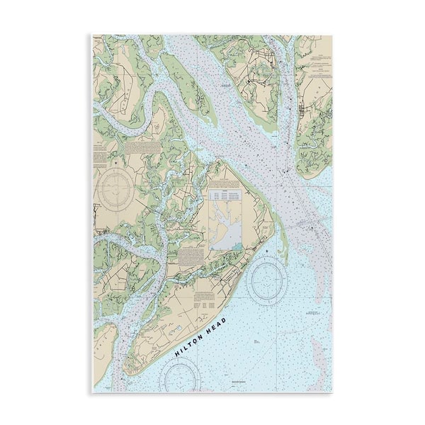 Hilton Head South Carolina Coastal Nautical Map by Daphne Polselli Unframed Graphic Art Print Typography 10 in. x 15 in.
