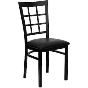 Hercules Series Black Window Back Metal Restaurant Chair with Black Vinyl Seat