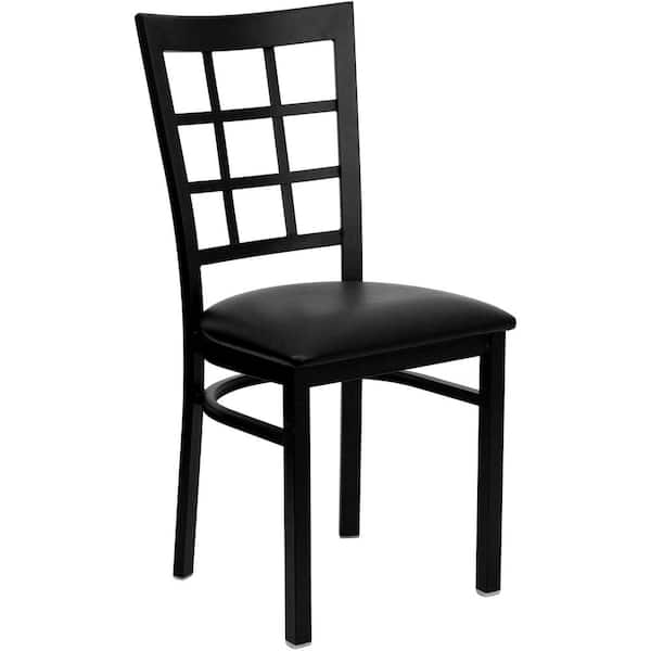Flash Furniture Hercules Series Black Window Back Metal Restaurant Chair with Black Vinyl Seat