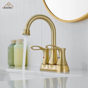 4 in. Centerset Double Handle High Arc Bathroom Sink Faucet Lavatory Faucet with Stainless steel Drain in Brushed Gold