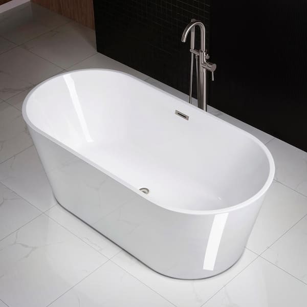 Sharyn 67 in. Acrylic FlatBottom Double Ended Bathtub with Brushed Nickel Overflow and Drain Included in White