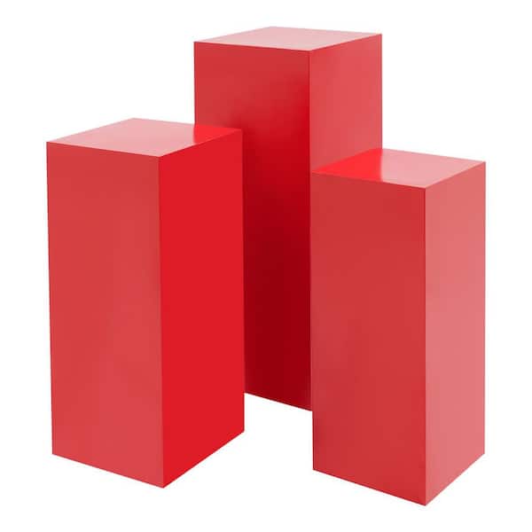 Red Metal Iron Decorative Stands Display Pedestal Stands Birthday Party Wedding Display Pillars (Set of 3)