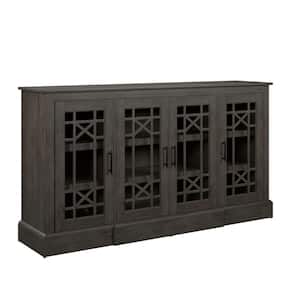 Gray MDF 64 in. W Buffet Sideboard with Decorative Glass Cabinet Doors