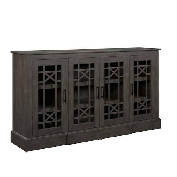 Twin Star Home Gray MDF 64 in. W Buffet Sideboard with Decorative Glass Cabinet Doors