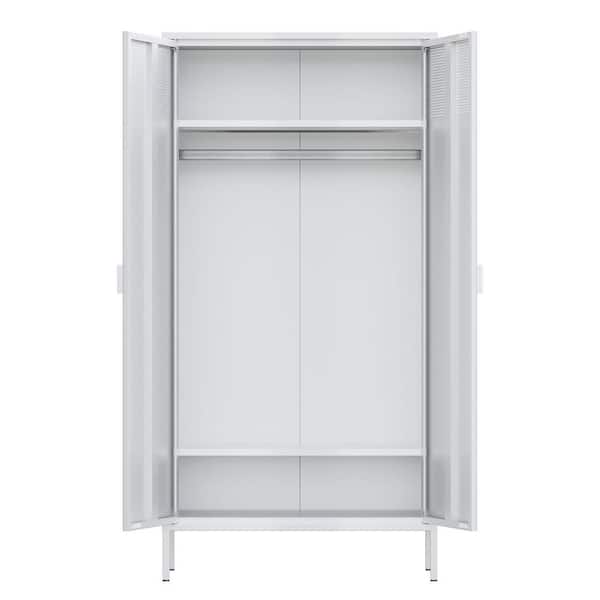 Siavonce White 70.87 in. H x 31.50 in. W x 16.69 in. D Metal Laundry Room Storage Cabinet with 2-Shelf and Hanging Rod