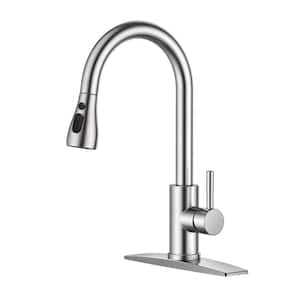 Single Handle Pull Down Sprayer Kitchen Faucet with Pull Out Spray in Brushed Nickel