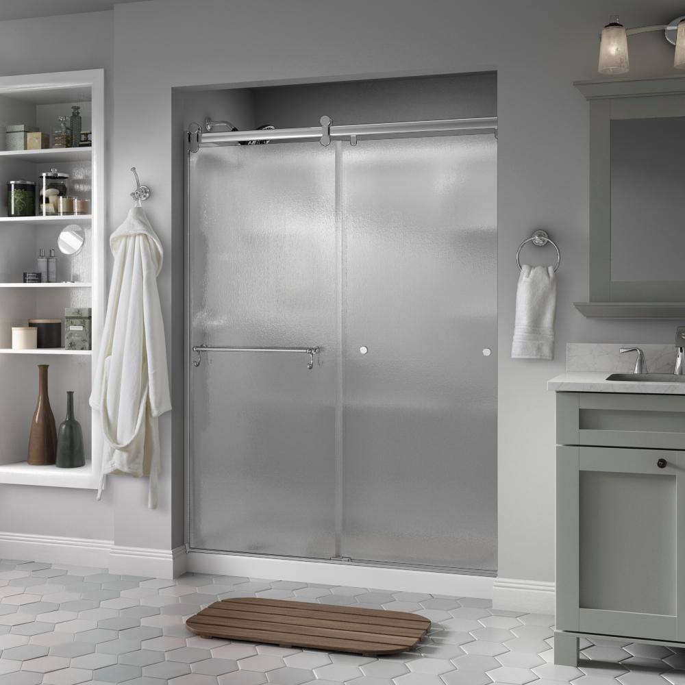 Reviews For Delta Portman 60 X 71 In Frameless Contemporary Sliding Shower Door In Chrome With Rain Glass Sd The Home Depot