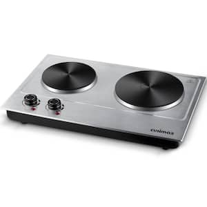 Double Die-Cast Burner 7.4 in. and 6.1 in. Sliver Hot Plate with 7-Gear Temperature Controls and Heat Resistant Knob
