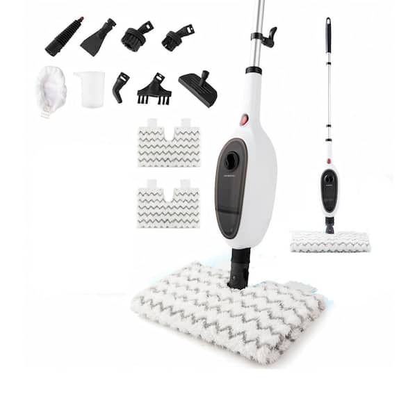 Corded Rotating Steam Mop for Hard Floors Tile Kitchen w Double-Sided Flip Design, 10-in-1 Attachments, Fast Heating