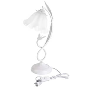 19.68 in. White Creative Flower-Shaped Task and Reading Table Lamp with Glass Shade, No Bulbs Included