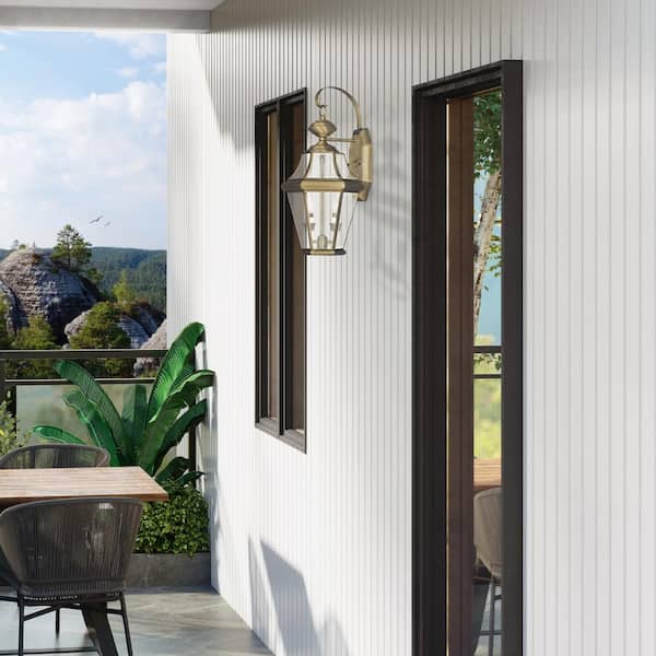 Cresthill 20.75 in. 2-Light Antique Brass Outdoor Hardwired Wall Lantern Sconce with No Bulbs Included