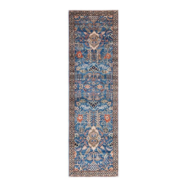 Serapi Light Blue 2 ft. x 8 ft. Tribal Wool Indoor Runner Rug