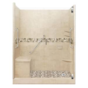 Tuscany Freedom Grand Hinged 32 in. x 60 in. x 80 in. Right Drain Alcove Shower Kit in Brown Sugar and Satin Nickel