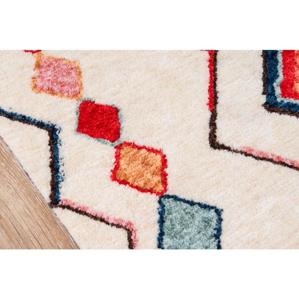 Vibrant Geometric Red Synthetic 7'6" x 9'6" Tufted Area Rug