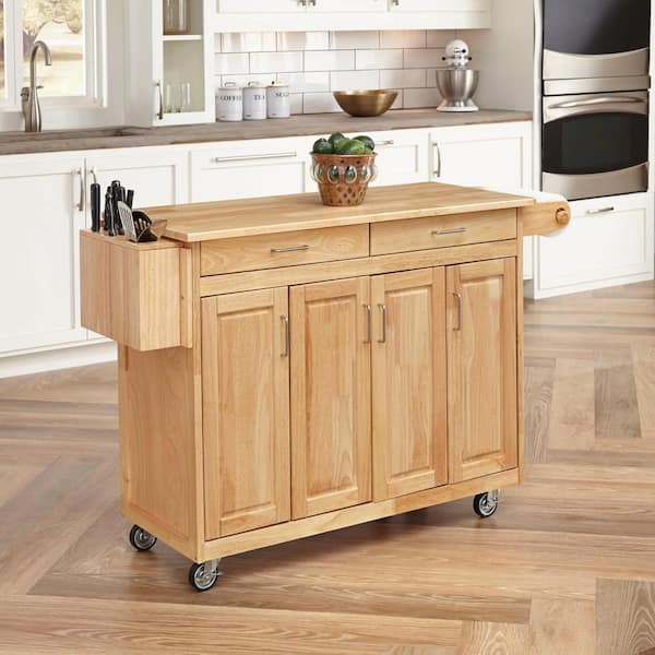 Natural Wood Kitchen Cart with Breakfast Bar