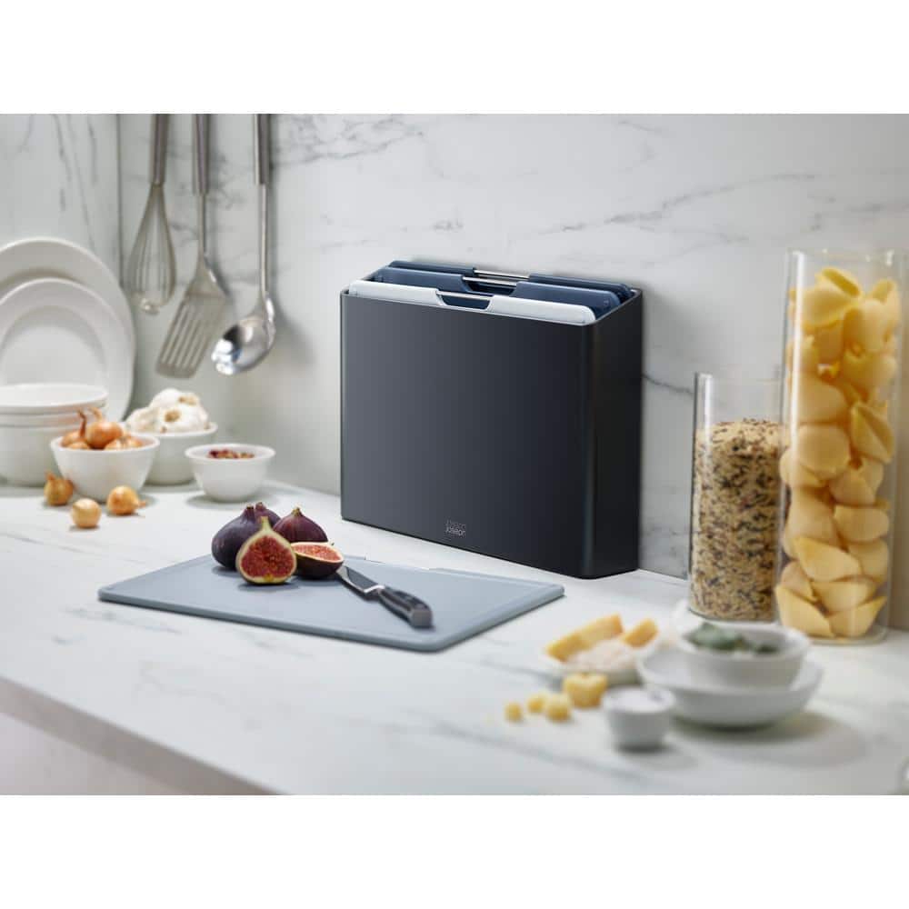Graphite Large Plastic 4-Piece Cutting Board Set with Case