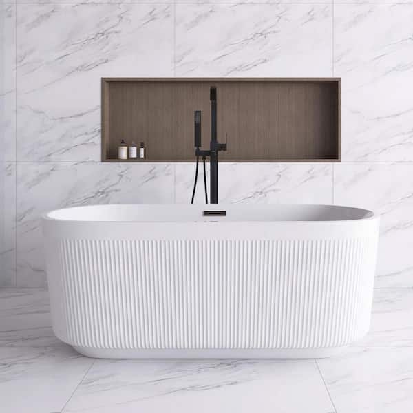 JimsMaison 59 in. x 30 in. Acrylic Freestanding Flatbottom Soaking Bathtub in Glossy White