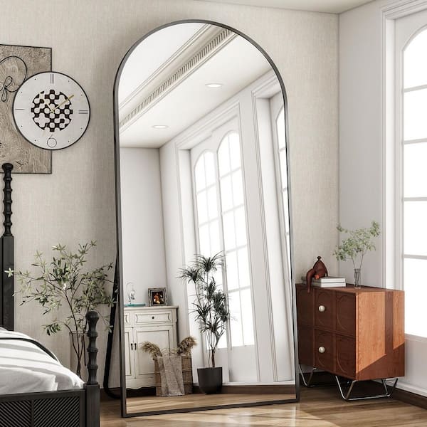 Black 35 in. W x 77.9 in. H Arched Metal Framed Floor Standing Full Length Mirror