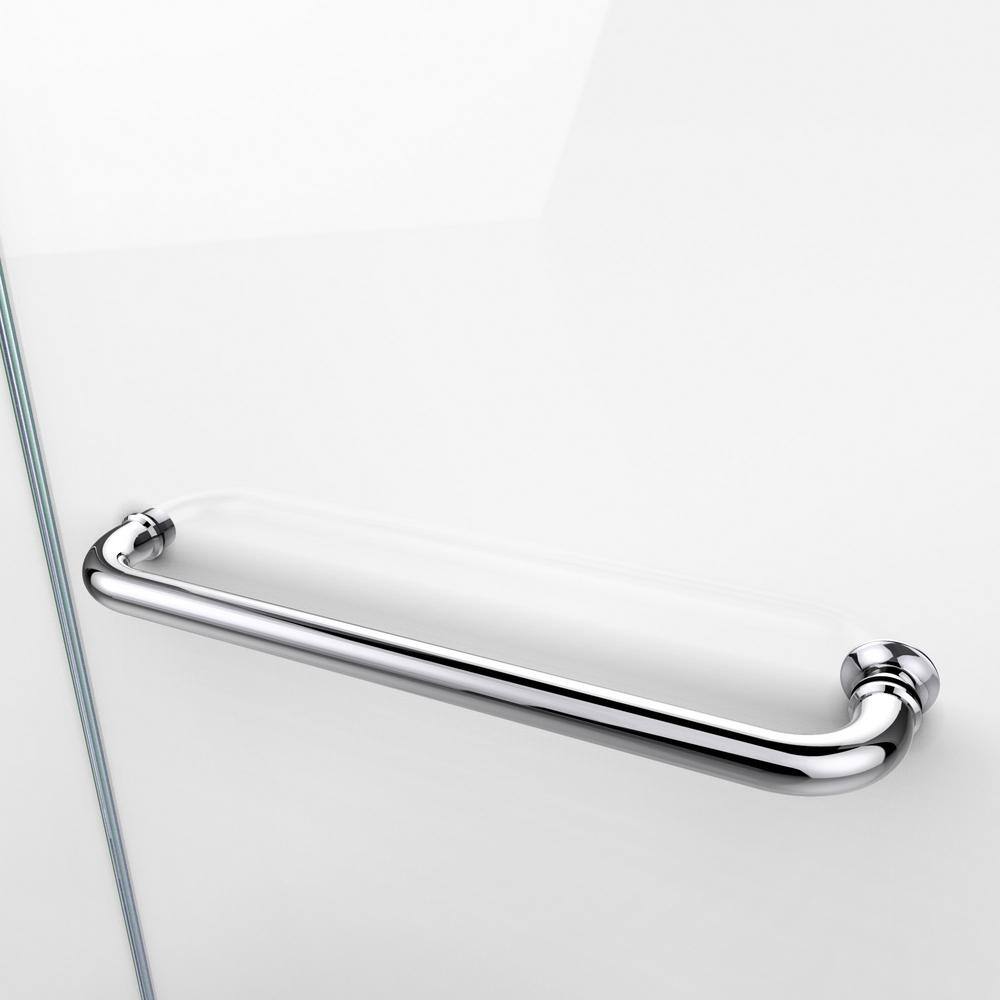 Aqua Frameless Clear Glass Hinged Tub Door with Brushed Nickel Hardware