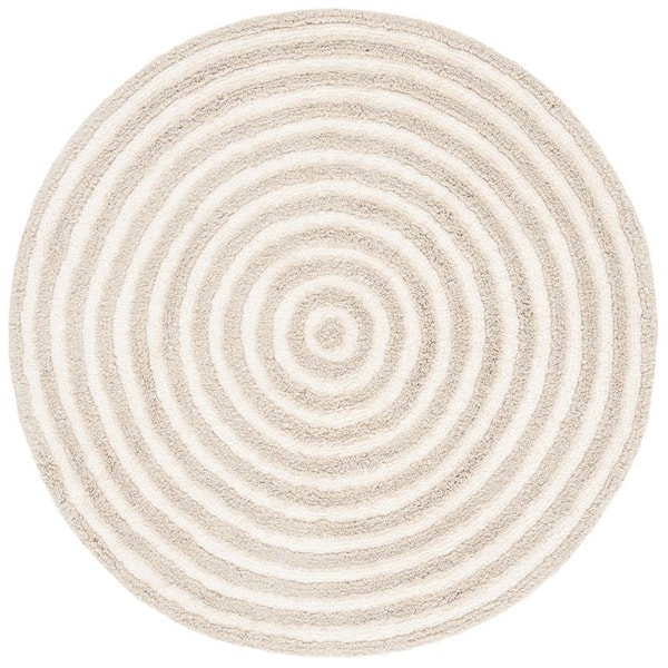 SAFAVIEH Easy Care Gray/Ivory 4 ft. x 4 ft. Machine Washable High-Low Swirl Solid Round Area Rug