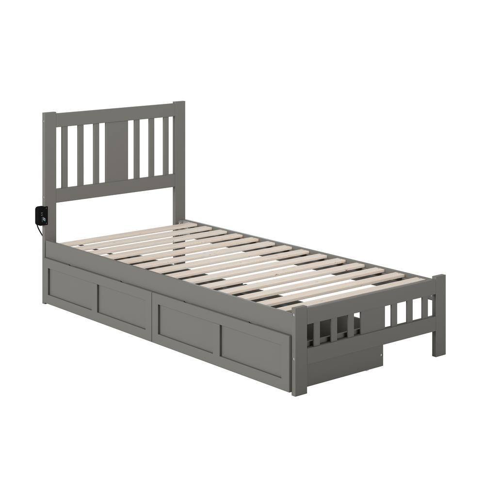 Tahoe Classic Twin Extra Long Bed with Storage Drawers in Grey