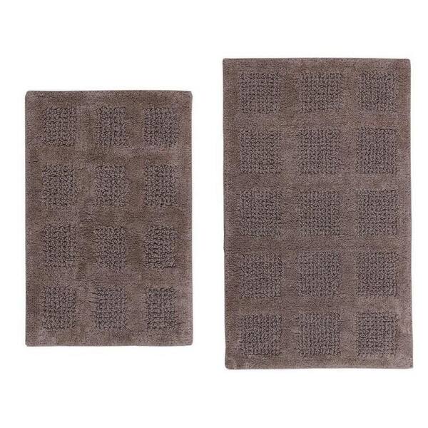 PERTHSHIRE 17 in. x 24 in. and 21 in. x 34 in. Stone Square Honey Comb Reversible Bath Rug Set (2-Piece)