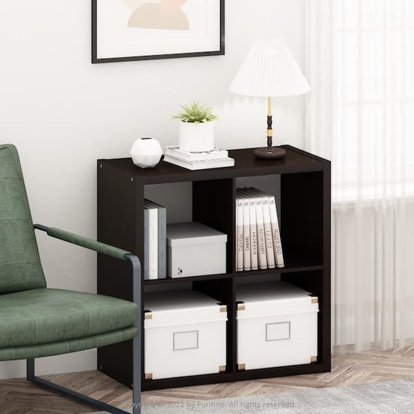 Furinno Cubicle 30 in. Tall Dark Oak Wood 4-Shelf Open Back