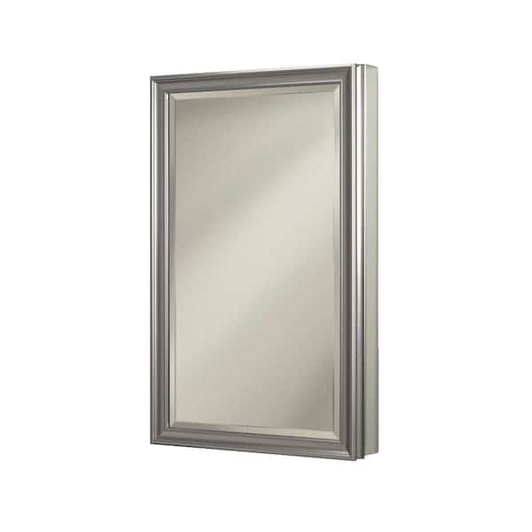 JENSEN Studio V 15 in. x 35 in. x 5 in. Stainless Recessed or Surface-Mount Bathroom Medicine Cabinet in Satin Nickel