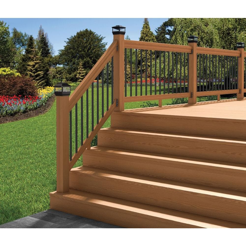 6 ft Cedar-Tone Wood Stair Railing Kit with Black Metal Balusters