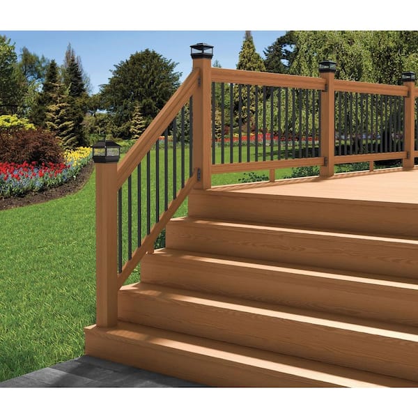 Pressure-Treated 6 ft. Cedar-Tone Stair Deck Railing Kit with Black Aluminum Balusters