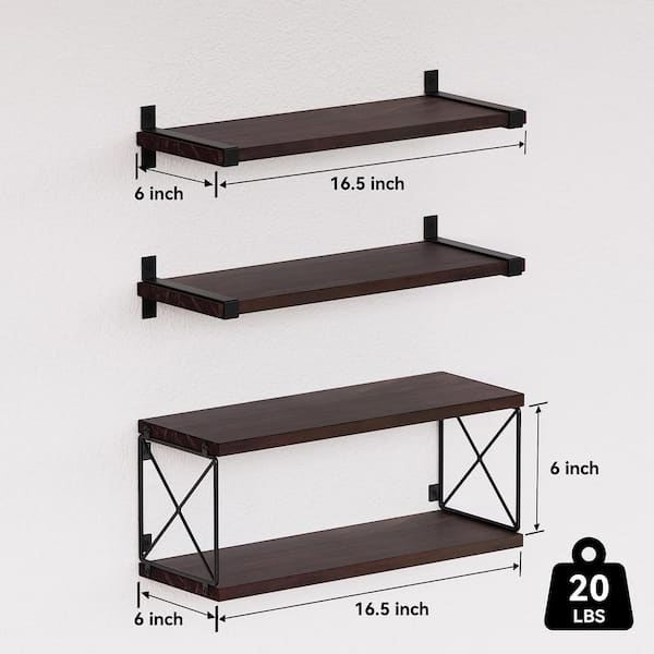 15.7 in. W x 5.9 in. D Dark Brown Wood Wall Floating Shelves, Farmhouse  Wall Decor Decorative Wall Shelf PUQ4C8 - The Home Depot