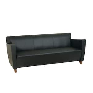 74.5 in. Black Leather 2-Seater Tuxedo Sofa with Square Arms