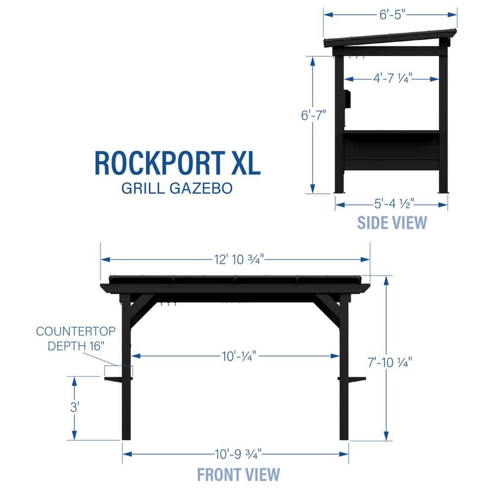 Rockport XL Black Steel Grill Gazebo with Countertops