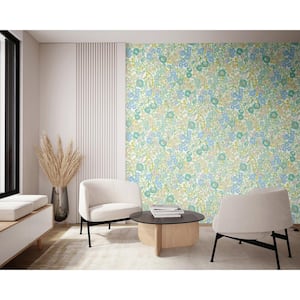 Flora Teal Blue Garden Floral Paper Washable Wallpaper Roll