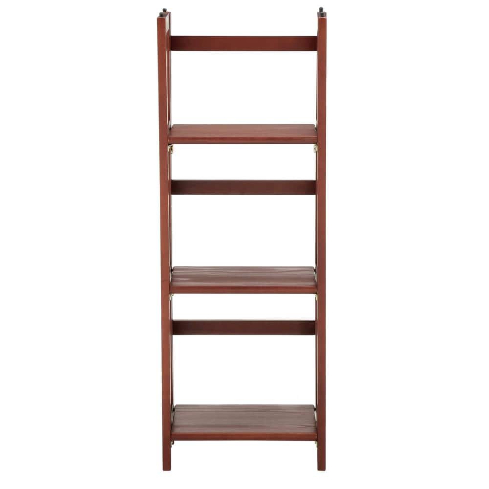 Walnut Finish 3-Shelf Solid Wood Stackable Folding Bookcase