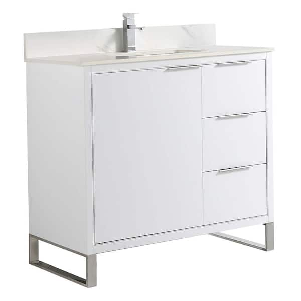 FINE FIXTURES Opulence 36 in. W x 18 in. D x 33.5 in. H Bath Vanity in White Matte with White Carrara Single sink Top